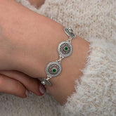 Silver Filigree Emerald Stone Women's Bracelet